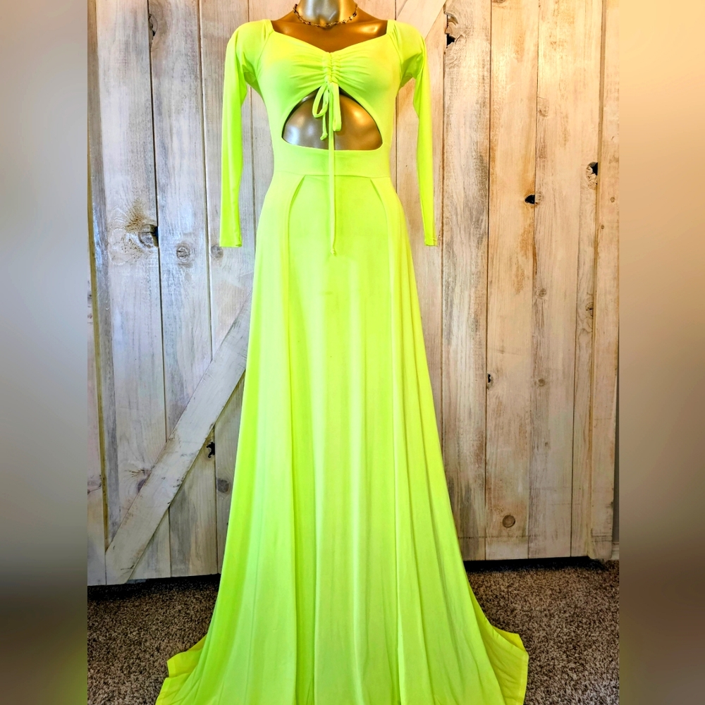 Florissant Green on or off the  Shoulder, Spandex Dress, M/Lg